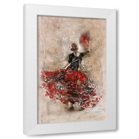 Flamenco with fan White Modern Wood Framed Art Print by Wiley, Marta