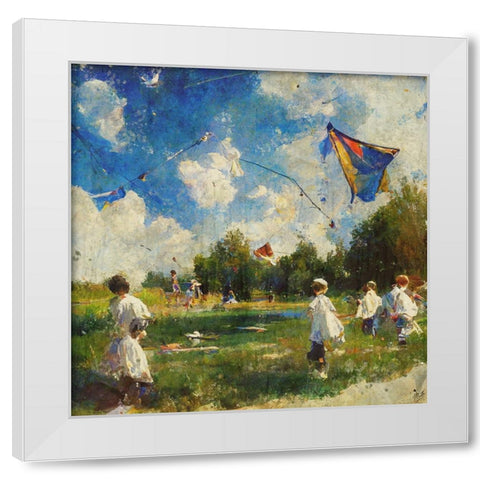 Children Playing With Kites I White Modern Wood Framed Art Print by Wiley, Marta