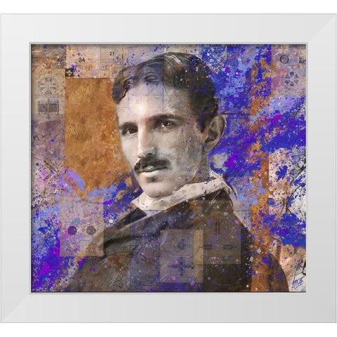 Tesla Blue White Modern Wood Framed Art Print by Wiley, Marta