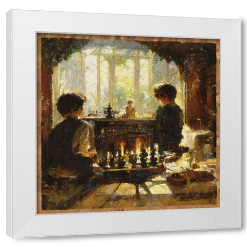 Chess players I White Modern Wood Framed Art Print by Wiley, Marta