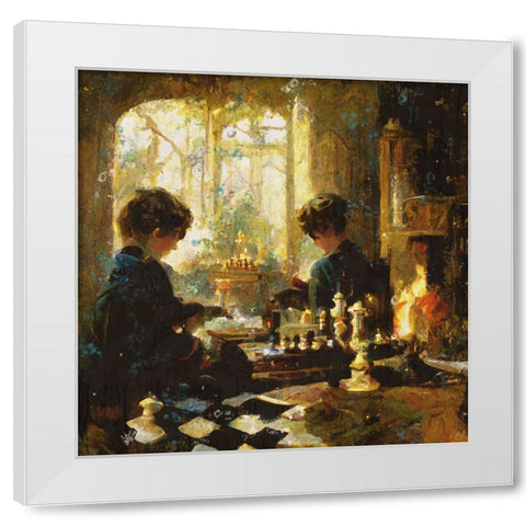 Chess players III White Modern Wood Framed Art Print by Wiley, Marta