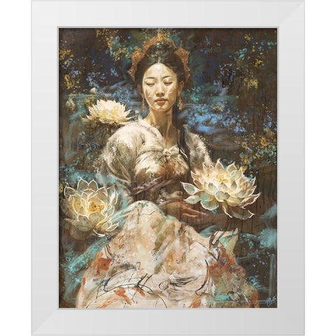 Kuan Yin Lotus White Modern Wood Framed Art Print by Wiley, Marta