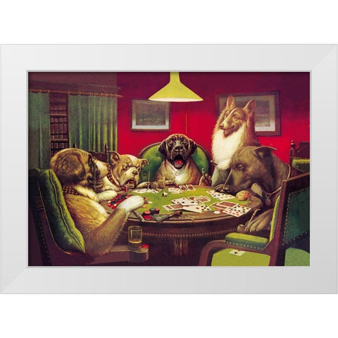 Poker Dogs: Stun, Shock and the Win, 1903 White Modern Wood Framed Art Print by Coolidge, C.M.