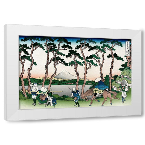 Hodogaya on the Tokaido Road, 1830 White Modern Wood Framed Art Print by Hokusai