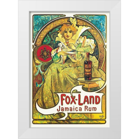 Fox-Land Jamaica Rum, 1897 White Modern Wood Framed Art Print by Mucha, Alphonse
