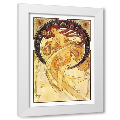 Dance (Golden), 1898 White Modern Wood Framed Art Print by Mucha, Alphonse