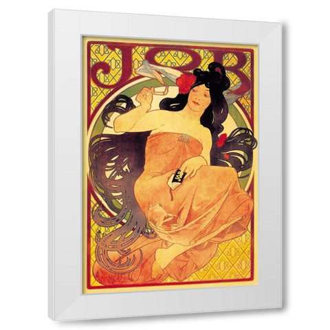 Job White Modern Wood Framed Art Print by Mucha, Alphonse