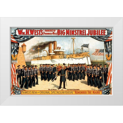 Remember the Maine, 1898 White Modern Wood Framed Art Print by Strobridge