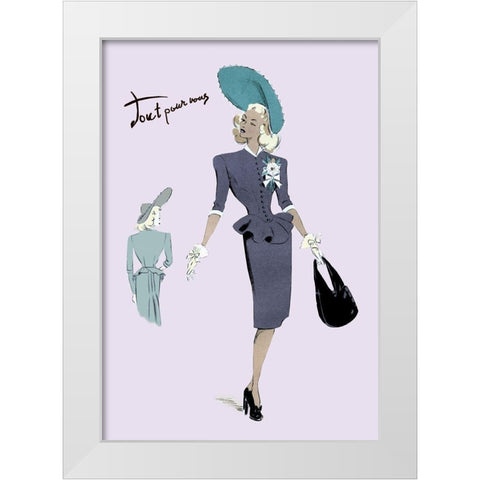 Classy Suit Dress with Hat and Bag, 1947 White Modern Wood Framed Art Print by Unknown