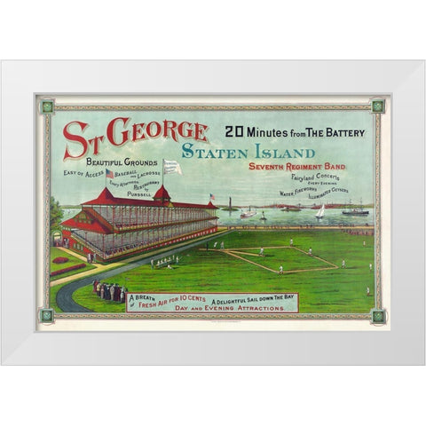 Baseball game being played at St. George Park White Modern Wood Framed Art Print by Unknown