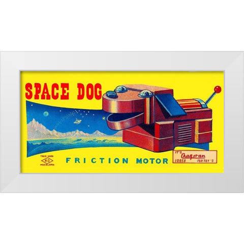 Space Dog White Modern Wood Framed Art Print by Retrobot
