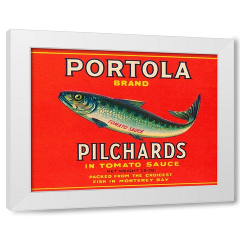 Portola Brand Pilchards White Modern Wood Framed Art Print by Retrolabel