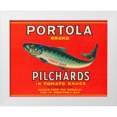 Portola Brand Pilchards White Modern Wood Framed Art Print by Retrolabel