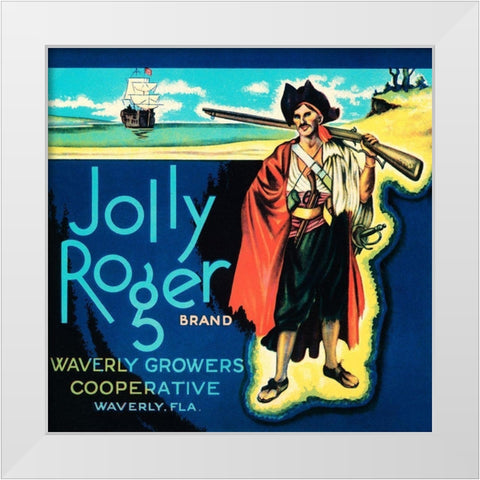 Jolly Roger Brand White Modern Wood Framed Art Print by Retrolabel