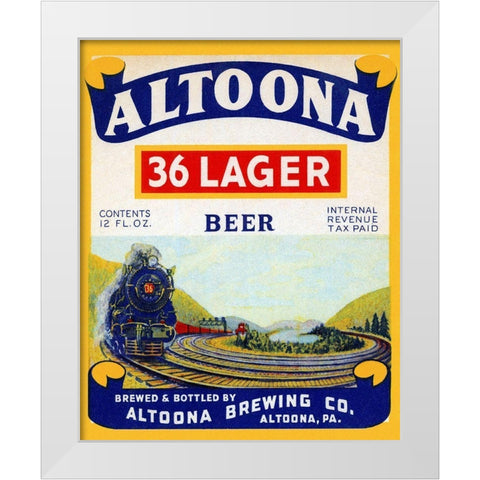 Altoona 36 Lager Beer White Modern Wood Framed Art Print by Vintage Booze Labels