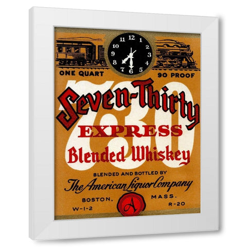 Seven-Thirty Express Blended Whiskey White Modern Wood Framed Art Print by Vintage Booze Labels
