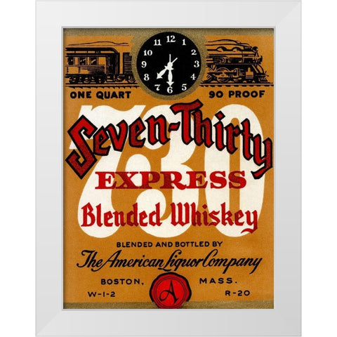 Seven-Thirty Express Blended Whiskey White Modern Wood Framed Art Print by Vintage Booze Labels