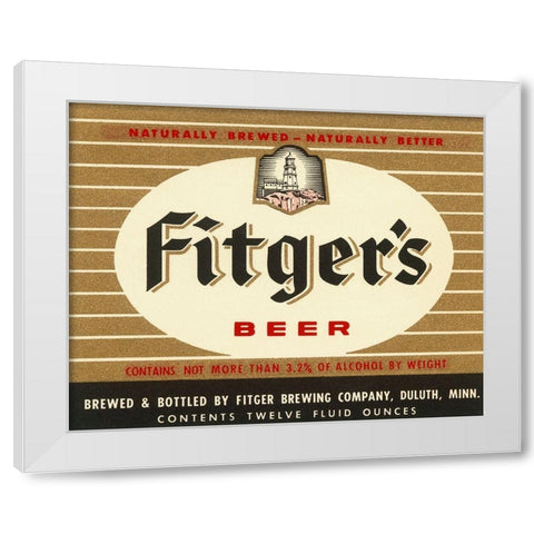 Fitgers Beer White Modern Wood Framed Art Print by Vintage Booze Labels