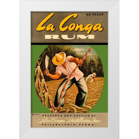 La Conga Rum White Modern Wood Framed Art Print by Vintage Booze Labels