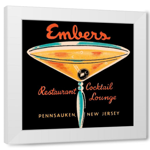 Embers Restaurant Cocktail Lounge White Modern Wood Framed Art Print by Vintage Booze Labels