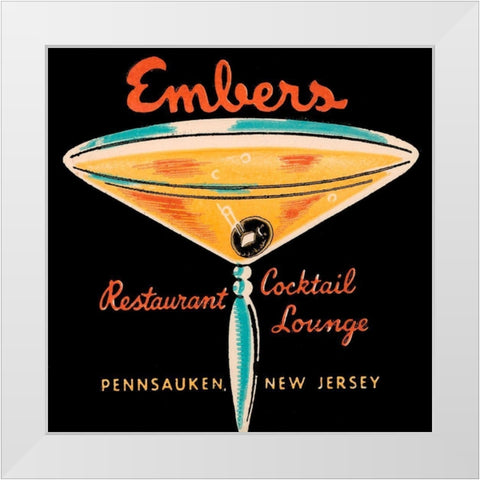 Embers Restaurant Cocktail Lounge White Modern Wood Framed Art Print by Vintage Booze Labels