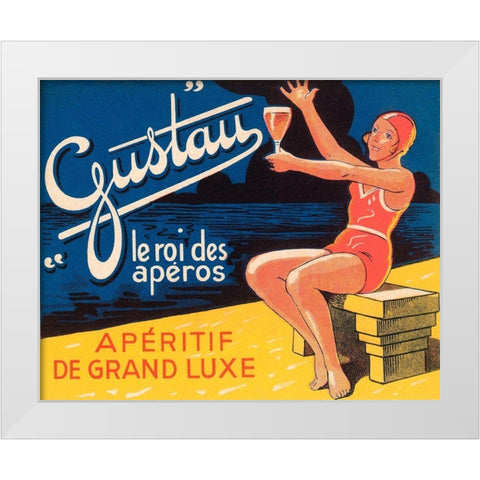 Gustau Aperitif White Modern Wood Framed Art Print by Vintage Booze Labels