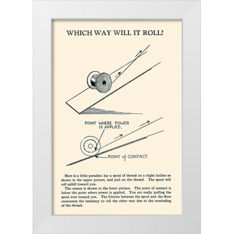 Which Way Will It Roll White Modern Wood Framed Art Print by Retromagic