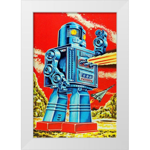 Robo - Movido a Pilhas White Modern Wood Framed Art Print by Retrobot