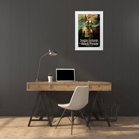 Movie Poster: Douglas Fairbanks - The Black Pirate White Modern Wood Framed Art Print by Unknown 20th Century American Illustrator