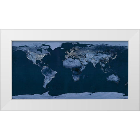 Satellite View of the World Showing Electric Lights and Usage White Modern Wood Framed Art Print by Goddard Space Center