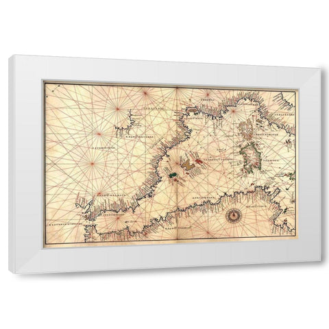 Portolan or Navigational Map of the Western Mediterranean from Gibraltar to Piedmont and Sardinia White Modern Wood Framed Art Print by Agnese, Battista