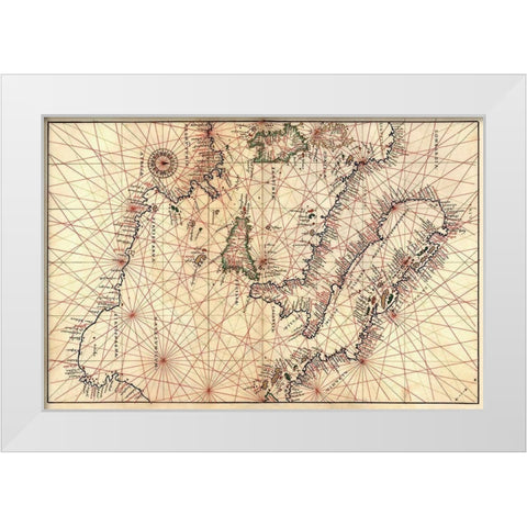 Portolan Map of Italy, Sicily, North Africa and the Mediterranean White Modern Wood Framed Art Print by Agnese, Battista