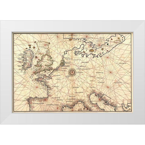 Portolan Map of Spain, England, France, Germany, The British Isles White Modern Wood Framed Art Print by Agnese, Battista