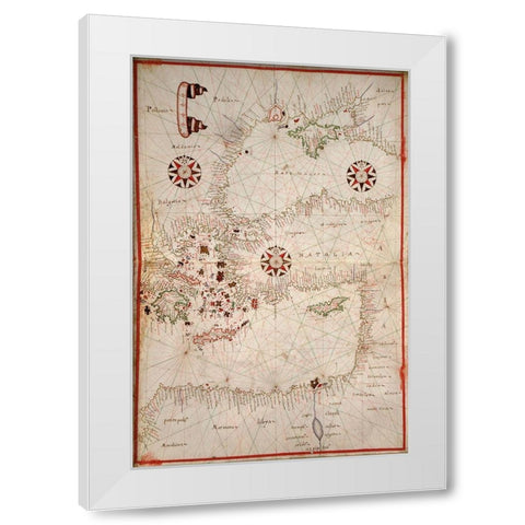 Portolan Map of Turkey, Mediterranean, Adriatic and the Agean White Modern Wood Framed Art Print by Oliva, Joan