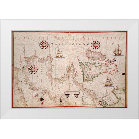 Portolan Map of Spain, England, Ireland and France White Modern Wood Framed Art Print by Oliva, Joan