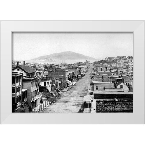 Stockton St., San Francisco, CA White Modern Wood Framed Art Print by Vintage San Francisco