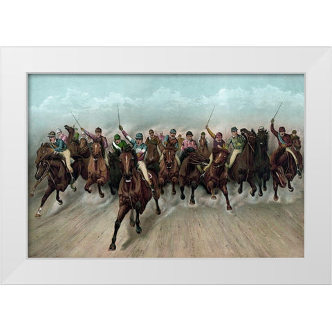 A Great field in a grand rush White Modern Wood Framed Art Print by Currier and Ives