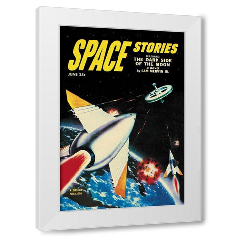 Space Stories: Assault on Space Lab White Modern Wood Framed Art Print by Retrosci-fi