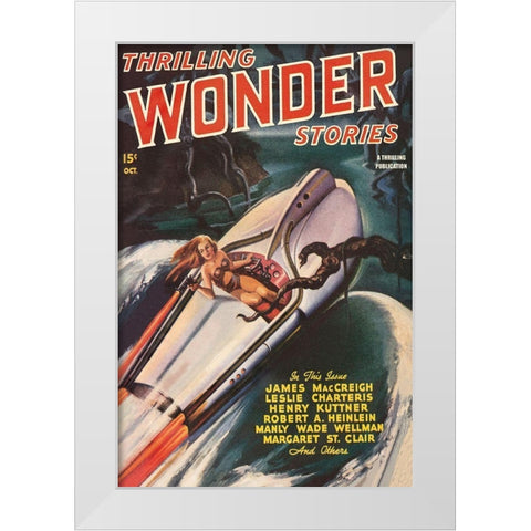 Thrilling Wonder Stories: Sheena and the X Machine White Modern Wood Framed Art Print by Retrosci-fi