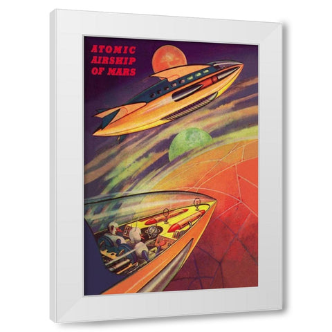 Atomic Airships of Mars White Modern Wood Framed Art Print by Retrosci-fi