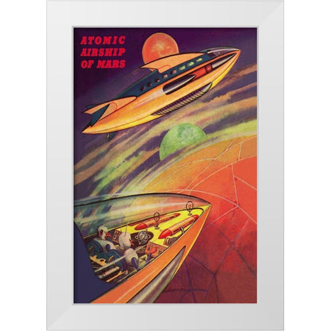 Atomic Airships of Mars White Modern Wood Framed Art Print by Retrosci-fi