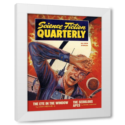 Science Fiction Quarterly: Crash Course with the Sun White Modern Wood Framed Art Print by Retrosci-fi