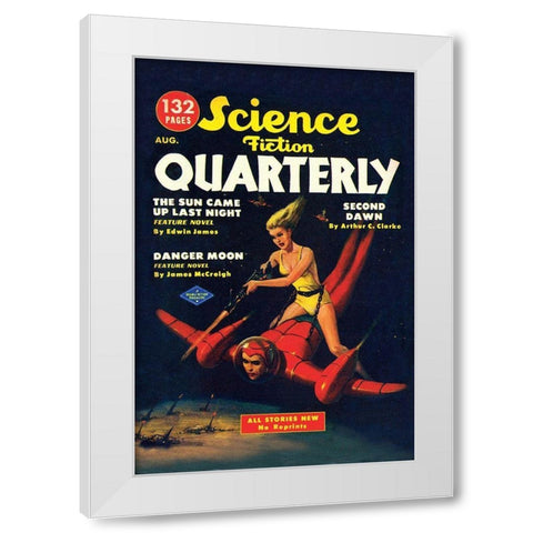 Science Fiction Quarterly: Attack from Atop Rocket Man White Modern Wood Framed Art Print by Retrosci-fi