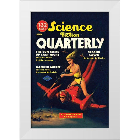 Science Fiction Quarterly: Attack from Atop Rocket Man White Modern Wood Framed Art Print by Retrosci-fi
