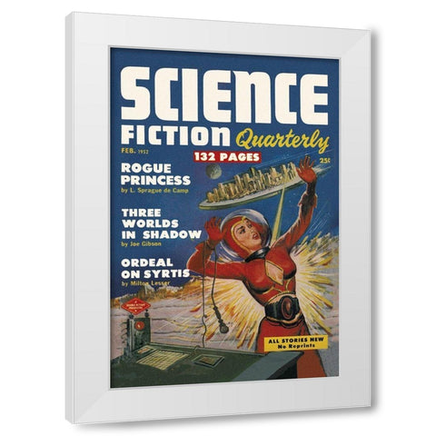 Science Fiction Quarterly: Attack of the Flying City White Modern Wood Framed Art Print by Retrosci-fi