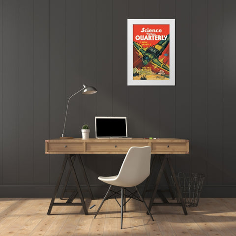 Science Fiction Quarterly: Rocket Man Attacks White Modern Wood Framed Art Print by Retrosci-fi