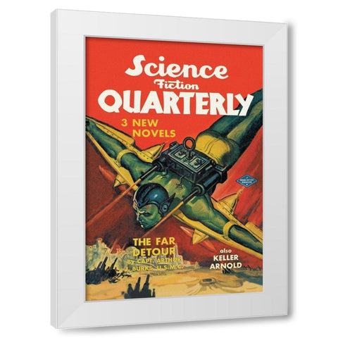 Science Fiction Quarterly: Rocket Man Attacks White Modern Wood Framed Art Print by Retrosci-fi
