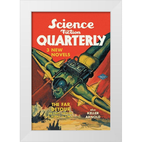 Science Fiction Quarterly: Rocket Man Attacks White Modern Wood Framed Art Print by Retrosci-fi