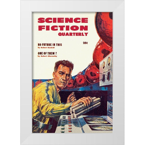 Science Fiction Quarterly: Setting Explosives White Modern Wood Framed Art Print by Retrosci-fi