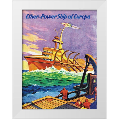 Ether-Powership of Europa White Modern Wood Framed Art Print by Retrosci-fi
